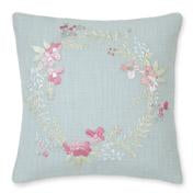 Load image into Gallery viewer, Becky Floral Wreath Duck Egg Cushion
