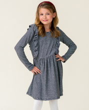 Load image into Gallery viewer, Black and Ivory Stripe Ruffle Dress
