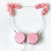 Load image into Gallery viewer, Girl&#39;s Pink Flower Cat Ear Headphones
