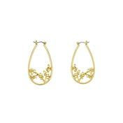 Load image into Gallery viewer, Goldtone Oval Cutout Floral Hoop Earrings
