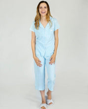 Load image into Gallery viewer, Blue Scattered Dot Print Notch Collar Capri Set
