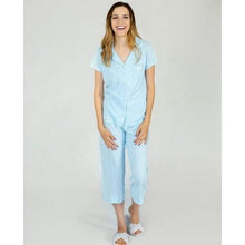 Load image into Gallery viewer, Blue Scattered Dot Print Notch Collar Capri Set
