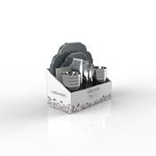 Load image into Gallery viewer, Grey Silver Flower 56 pc Party Set (Setting for 8)
