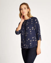 Load image into Gallery viewer, 3/4 Sleeve Twill Floral Denim Top
