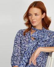 Load image into Gallery viewer, Cobalt Garden Floral Tie Neck Blouse
