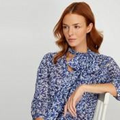 Load image into Gallery viewer, Cobalt Garden Floral Tie Neck Blouse
