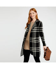 Load image into Gallery viewer, Black/Ivory Boiled Wool Long Check Cardigan
