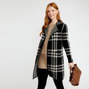 Load image into Gallery viewer, Black/Ivory Boiled Wool Long Check Cardigan
