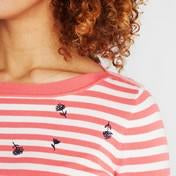 Load image into Gallery viewer, Embroidered Coral Floral Stripe Sweater
