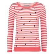 Load image into Gallery viewer, Embroidered Coral Floral Stripe Sweater
