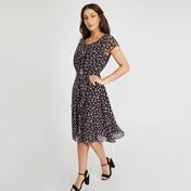 Load image into Gallery viewer, Black Ditsy Daisy Print Tea Dress
