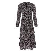 Load image into Gallery viewer, Black Tiered Swirling Ditsy Dress
