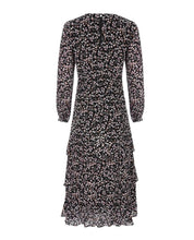 Load image into Gallery viewer, Black Tiered Swirling Ditsy Dress
