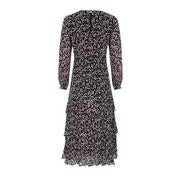 Load image into Gallery viewer, Black Tiered Swirling Ditsy Dress
