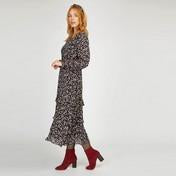 Load image into Gallery viewer, Black Tiered Swirling Ditsy Dress
