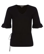 Load image into Gallery viewer, Black 1/2 Sleeve V-Neck Chiffon Frill Top
