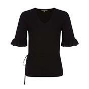 Load image into Gallery viewer, Black 1/2 Sleeve V-Neck Chiffon Frill Top
