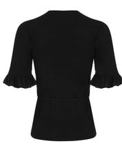 Load image into Gallery viewer, Black 1/2 Sleeve V-Neck Chiffon Frill Top
